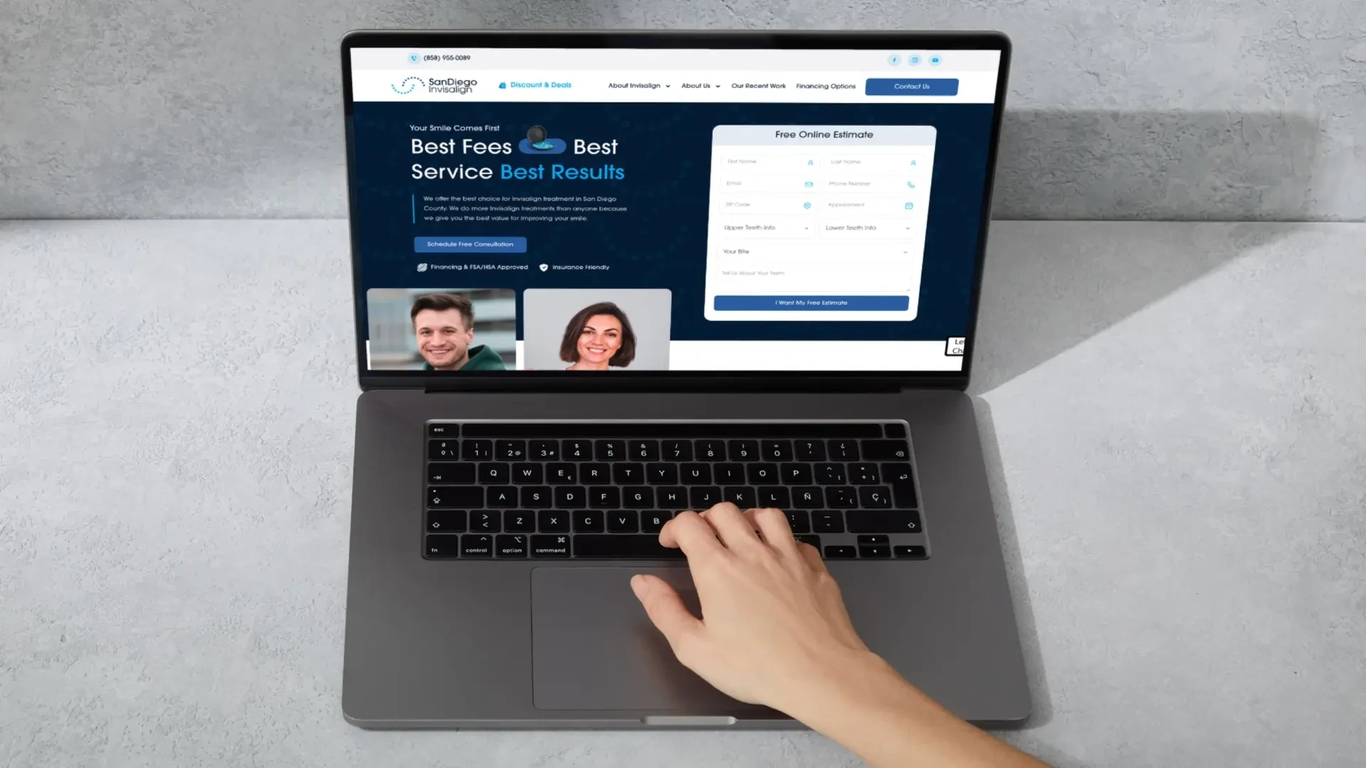 SanDiego Invisalign website homepage with free online estimate form — dental WordPress site designed and developed by Digitec Solution