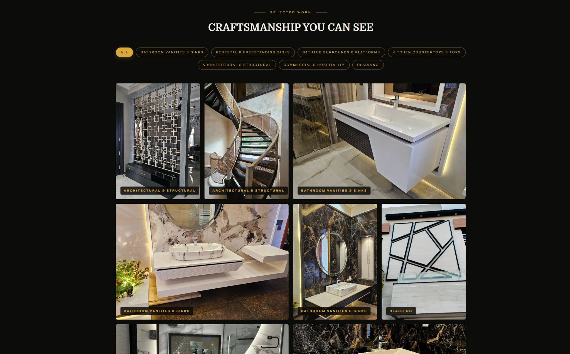 Style Concept filterable portfolio gallery of Corian and Dekton vanities, countertops and cladding, developed by Digitec Solution